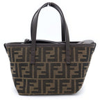 Fendi Roll Mini Fabric FF Jacquard 2-Way Shoulder Bag Brown Leather Canvas Gold