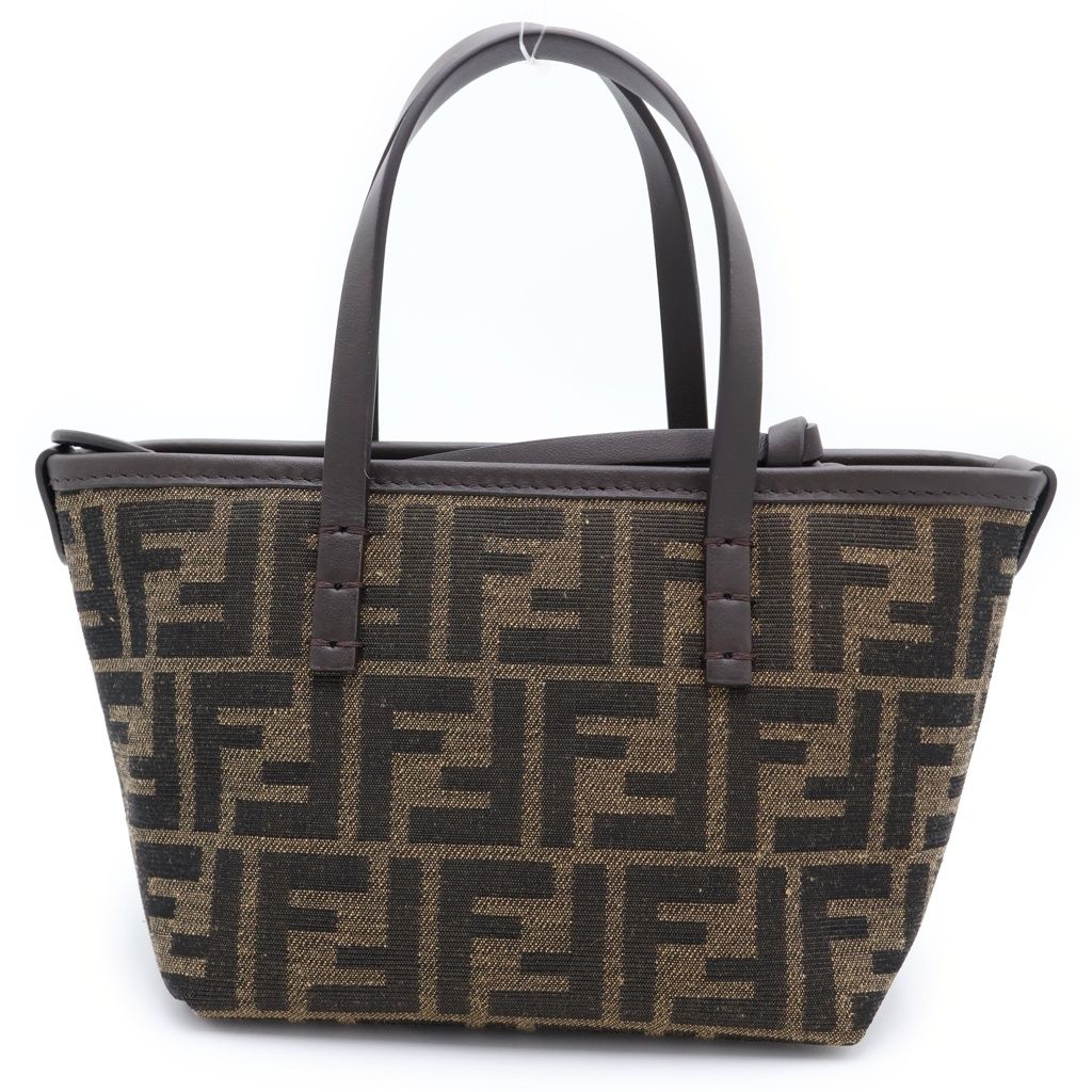 Fendi Roll Mini Fabric FF Jacquard 2-Way Shoulder Bag Brown Leather Canvas Gold — view 2