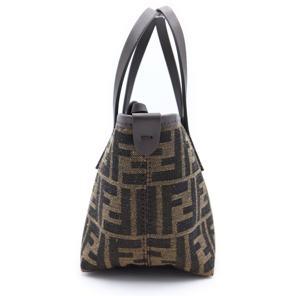Fendi Roll Mini Fabric FF Jacquard 2-Way Shoulder Bag Brown Leather Canvas Gold — view 3