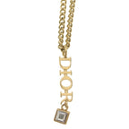 Dior Logo Motif Rhinestone Necklace Gold — view 3