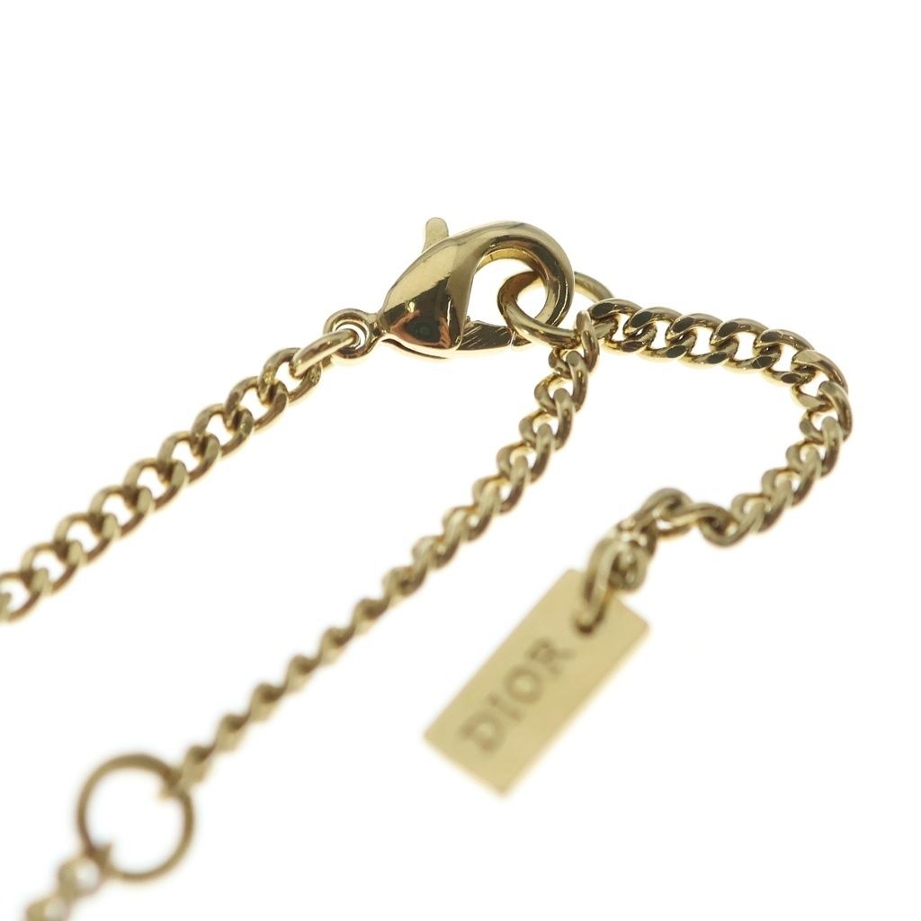 Dior Logo Motif Rhinestone Necklace Gold — view 4