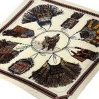 Hermes Scarf Carre Plisee Ivory Dark Brown Multi Cuirs du Desert