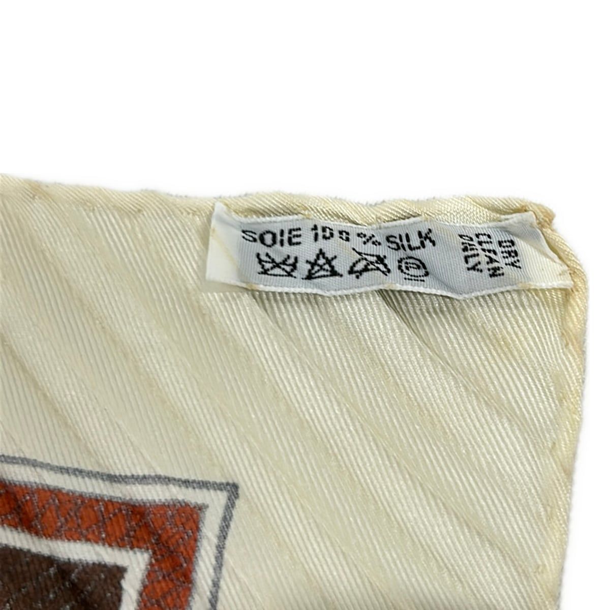 Hermes Scarf Carre Plisee Ivory Dark Brown Multi Cuirs du Desert — view 3