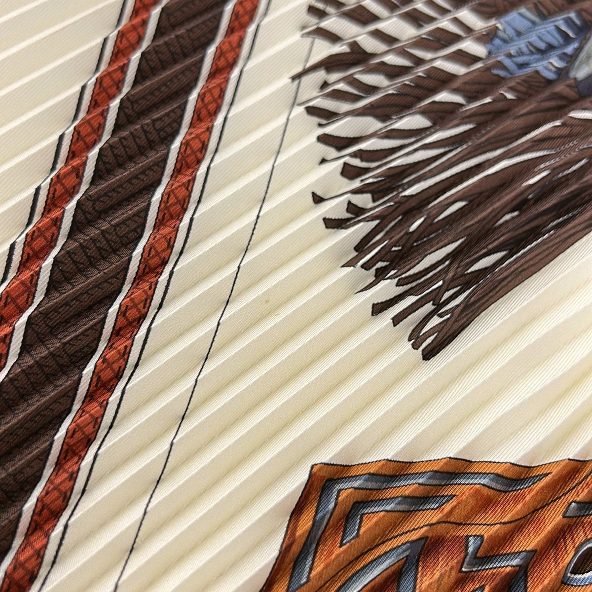 Hermes Scarf Carre Plisee Ivory Dark Brown Multi Cuirs du Desert — view 6