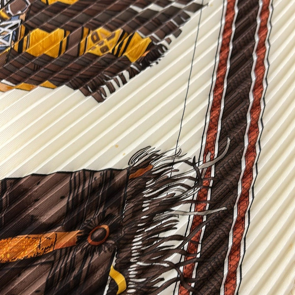 Hermes Scarf Carre Plisee Ivory Dark Brown Multi Cuirs du Desert — view 5
