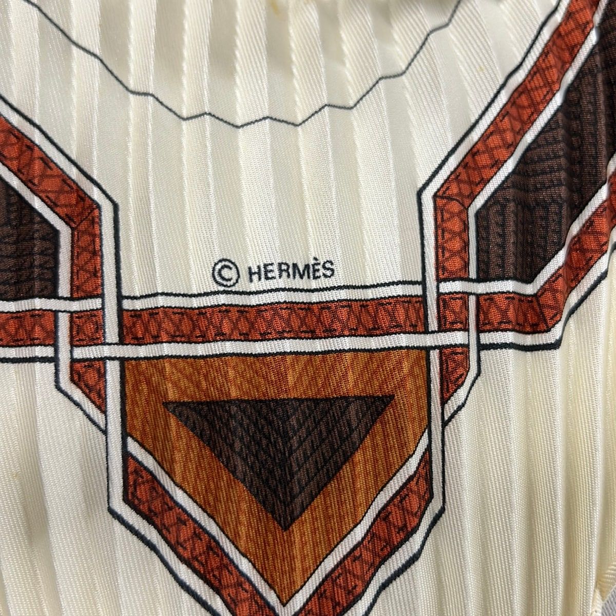 Hermes Scarf Carre Plisee Ivory Dark Brown Multi Cuirs du Desert — view 2