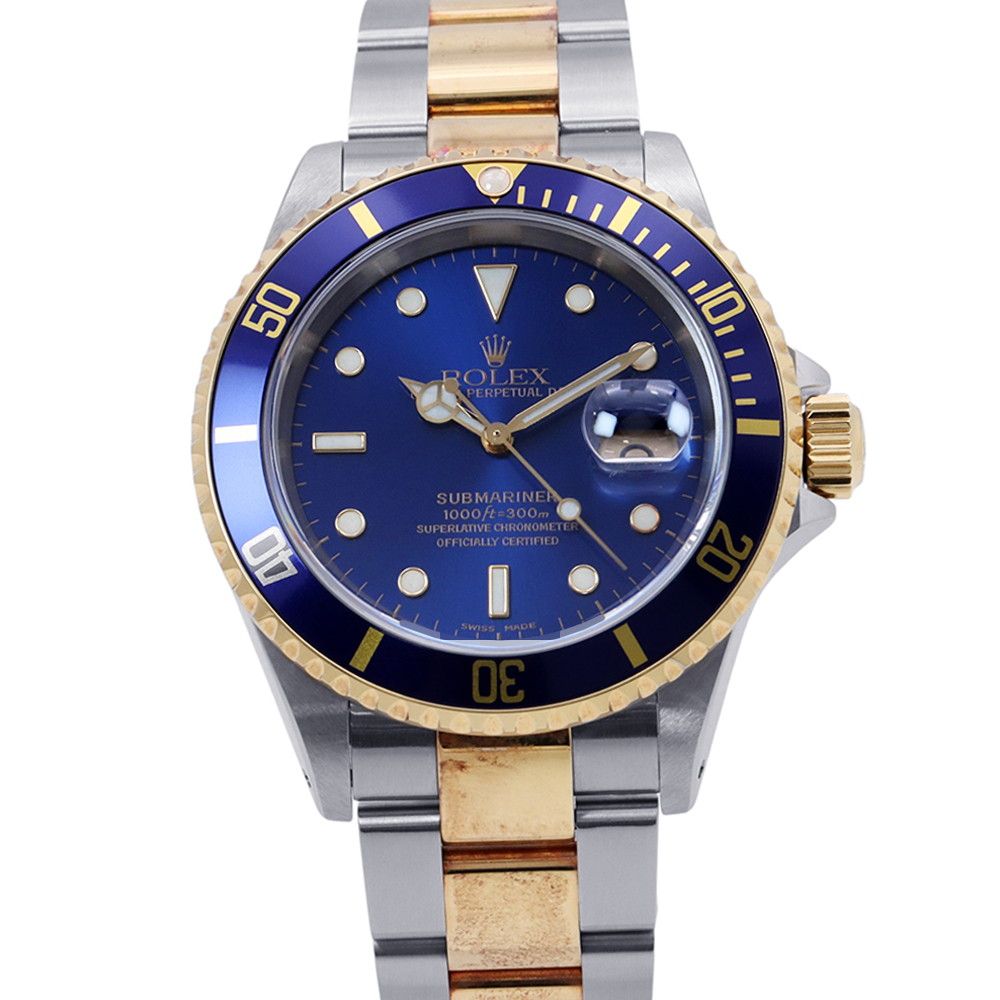 Rolex Submariner Date SS 18k Yellow Gold P No Watch Blue Dial