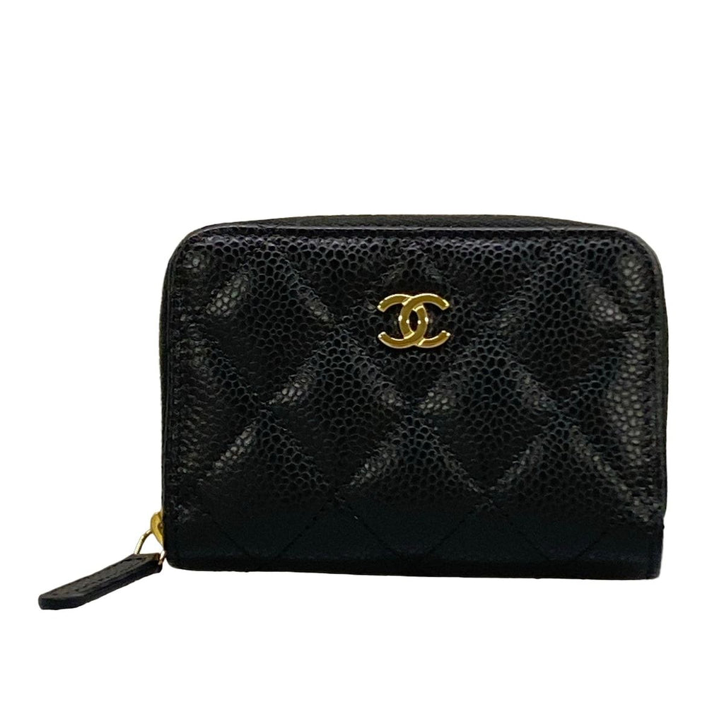 Chanel Coin Case Classic Zip Purse Quilted Black Zip Around Gold