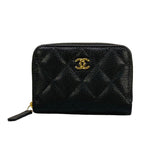 Chanel Coin Case Classic Zip Purse Quilted Black Zip Around Gold