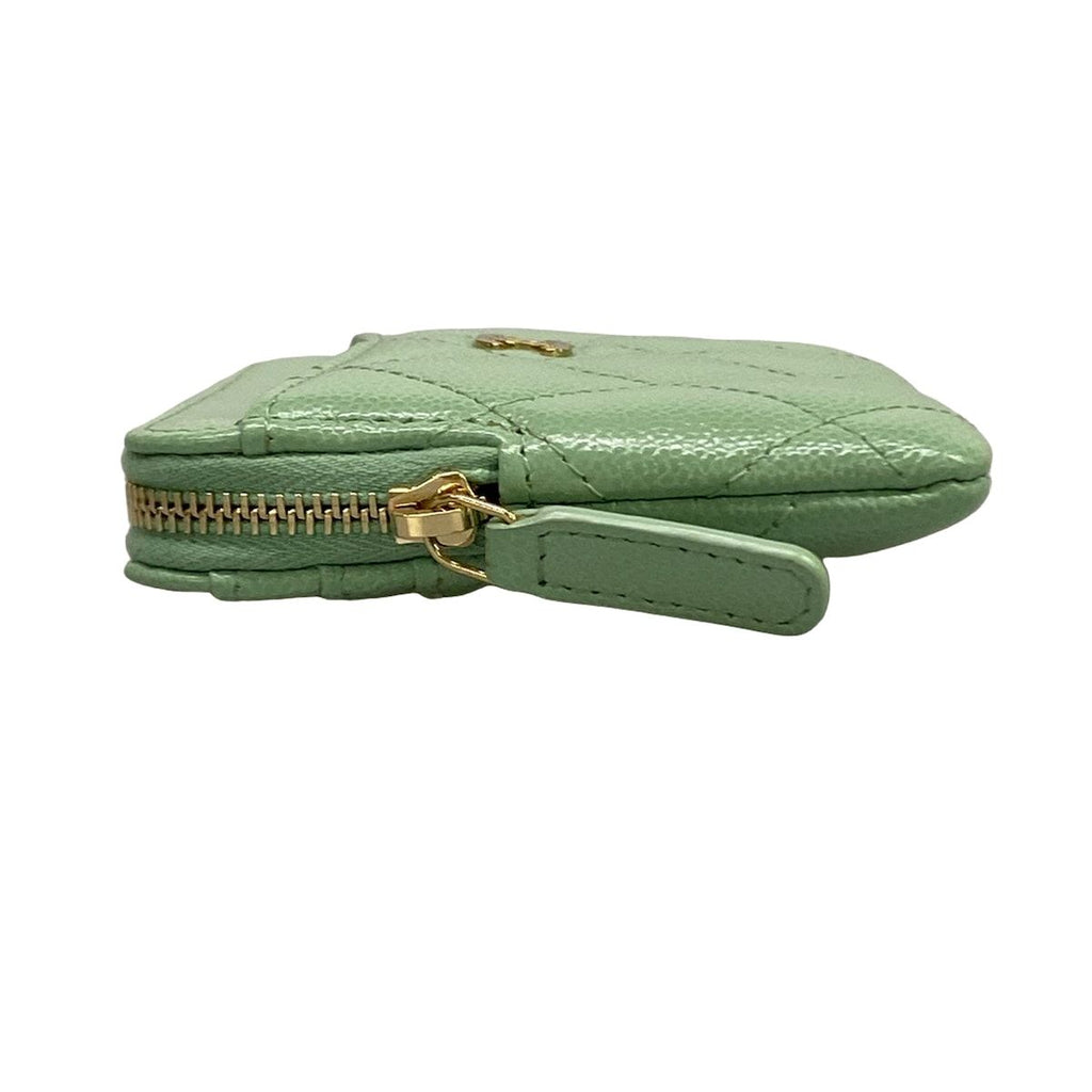 Chanel Coin Case Classic Zip Purse Quilted Light Green Gold — view 8