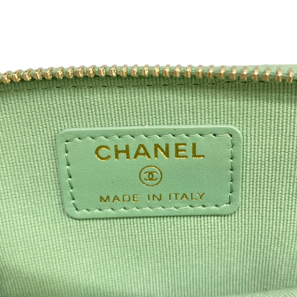 Chanel Coin Case Classic Zip Purse Quilted Light Green Gold — view 4