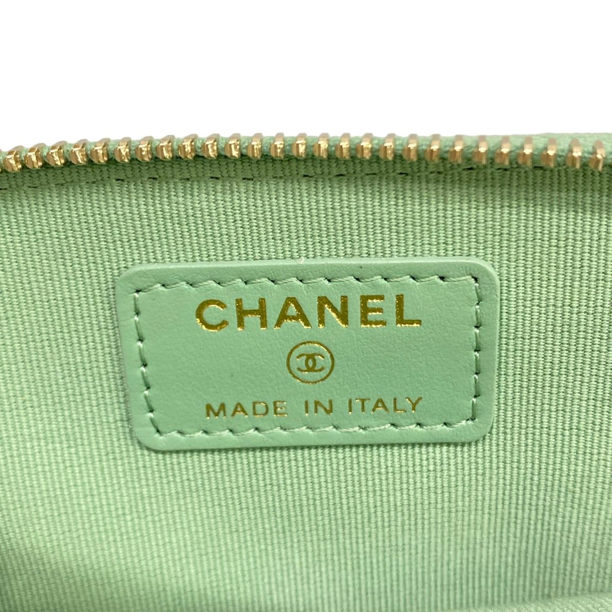 Chanel Coin Case Classic Zip Purse Quilted Light Green Gold — view 4