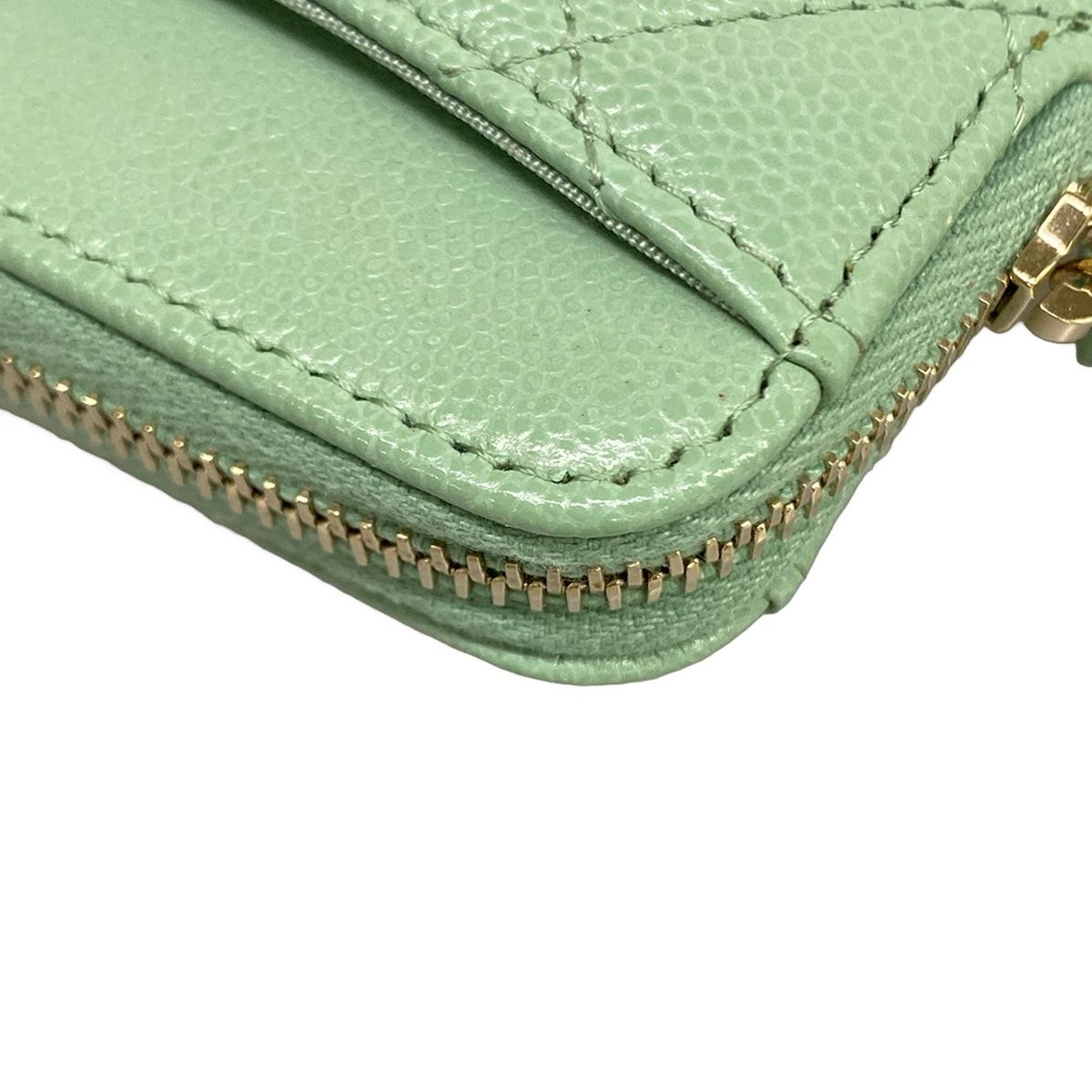 Chanel Coin Case Classic Zip Purse Quilted Light Green Gold — view 6