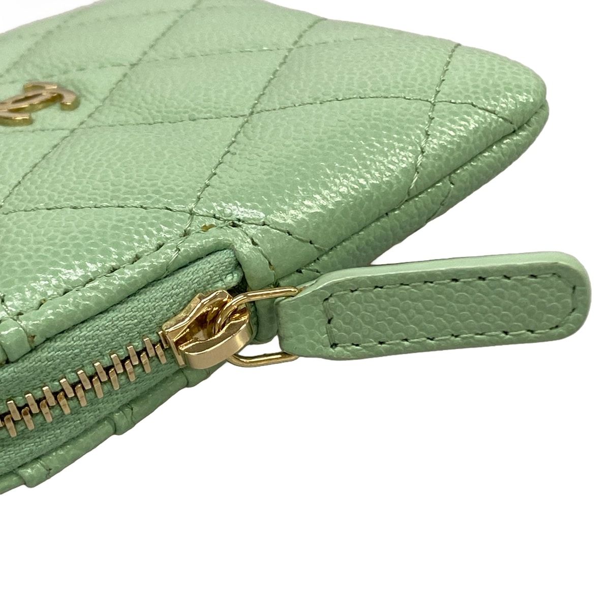 Chanel Coin Case Classic Zip Purse Quilted Light Green Gold — view 9