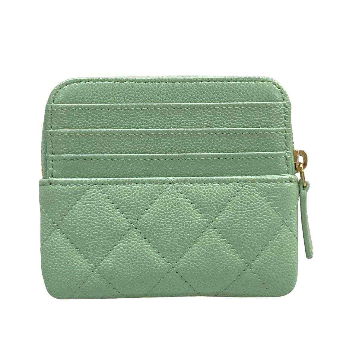 Chanel Coin Case Classic Zip Purse Quilted Light Green Gold — view 2