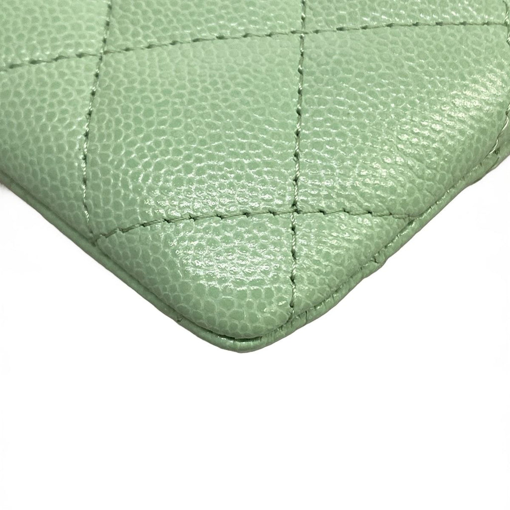 Chanel Coin Case Classic Zip Purse Quilted Light Green Gold — view 5