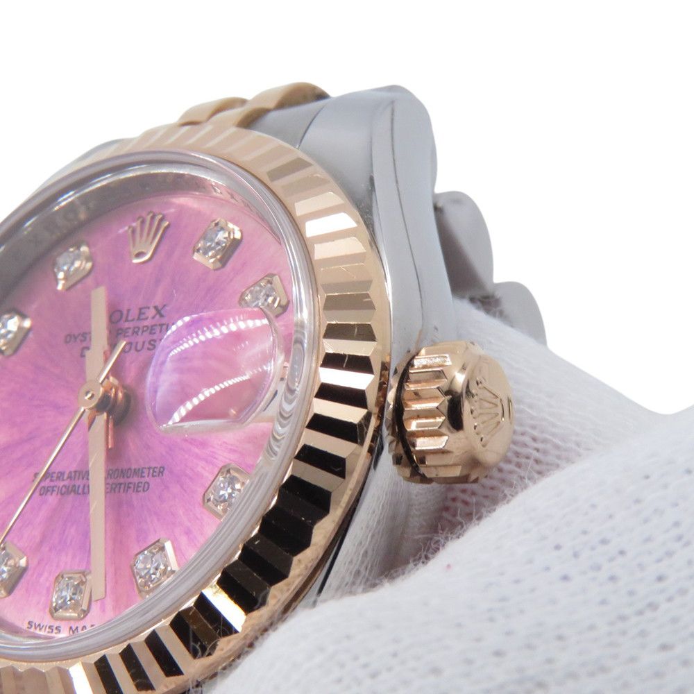 Rolex Datejust SS 18k Pink Gold Number Watch Violet Dial Diamond — view 5