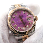 Rolex Datejust SS 18k Pink Gold Number Watch Violet Dial Diamond — view 6