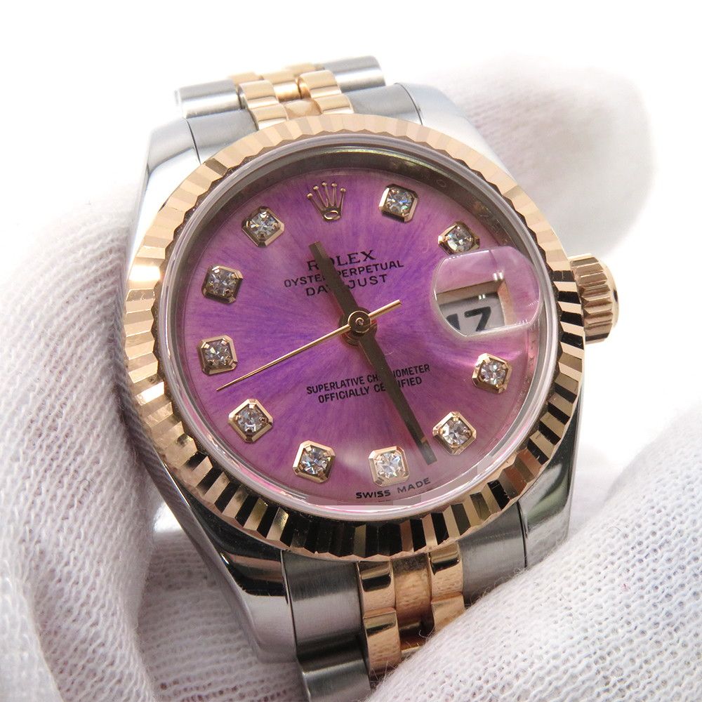 Rolex Datejust SS 18k Pink Gold Number Watch Violet Dial Diamond — view 6
