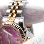 Rolex Datejust SS 18k Pink Gold Number Watch Violet Dial Diamond — view 4