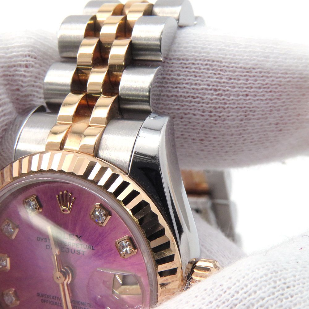 Rolex Datejust SS 18k Pink Gold Number Watch Violet Dial Diamond — view 4