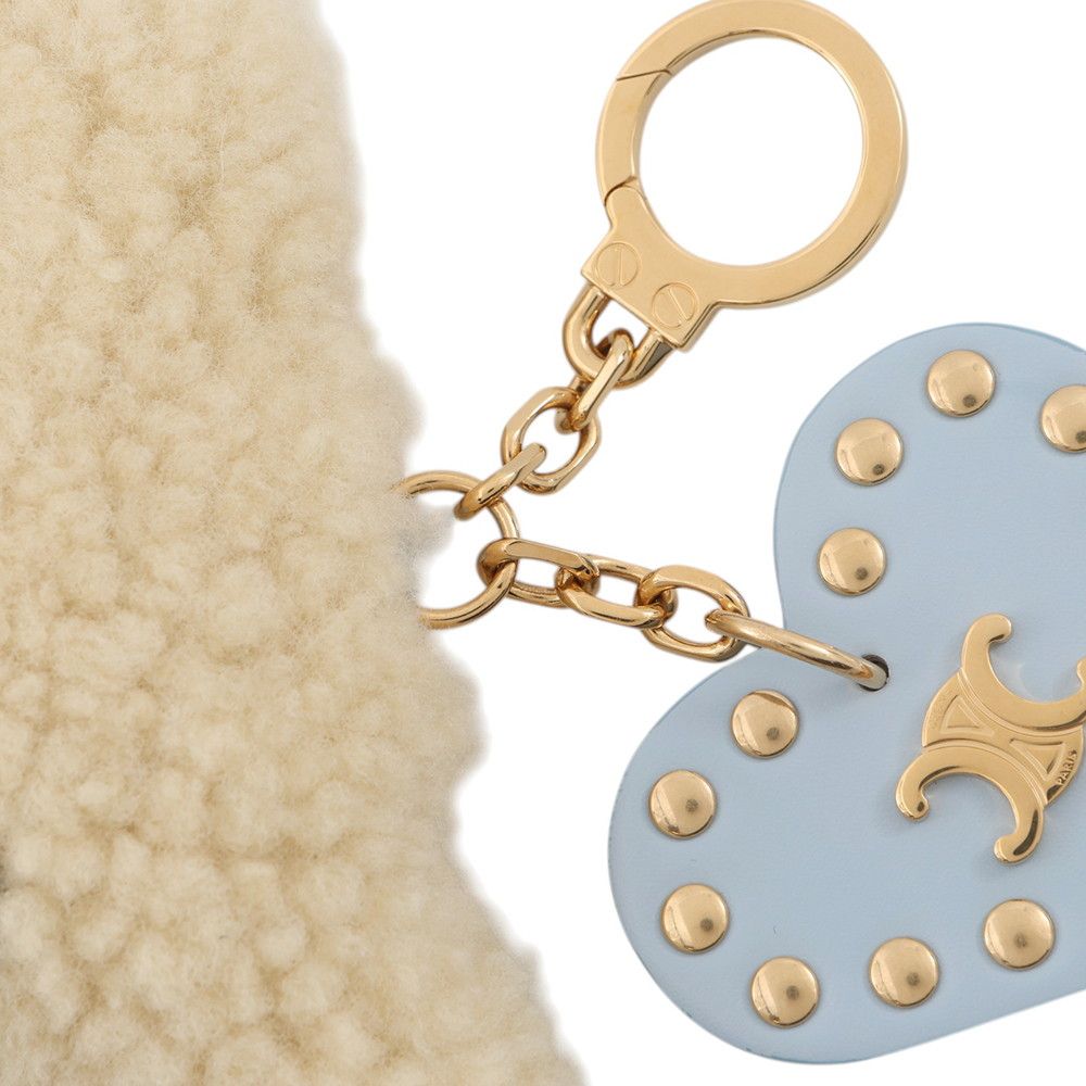Celine Bag Charm Triomphe Pom Shearling Leather Key Holder — view 4