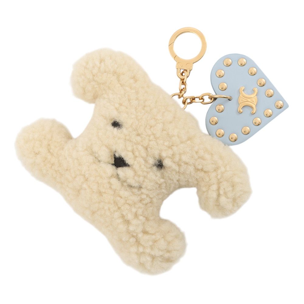 Celine Bag Charm Triomphe Pom Shearling Leather Key Holder