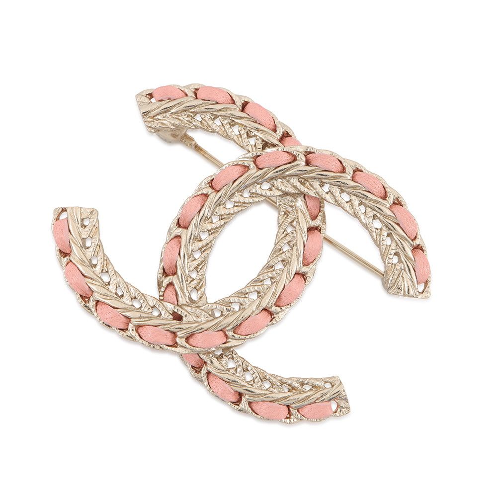 Chanel Brooch CC Logo Chain Motif Metal Leather