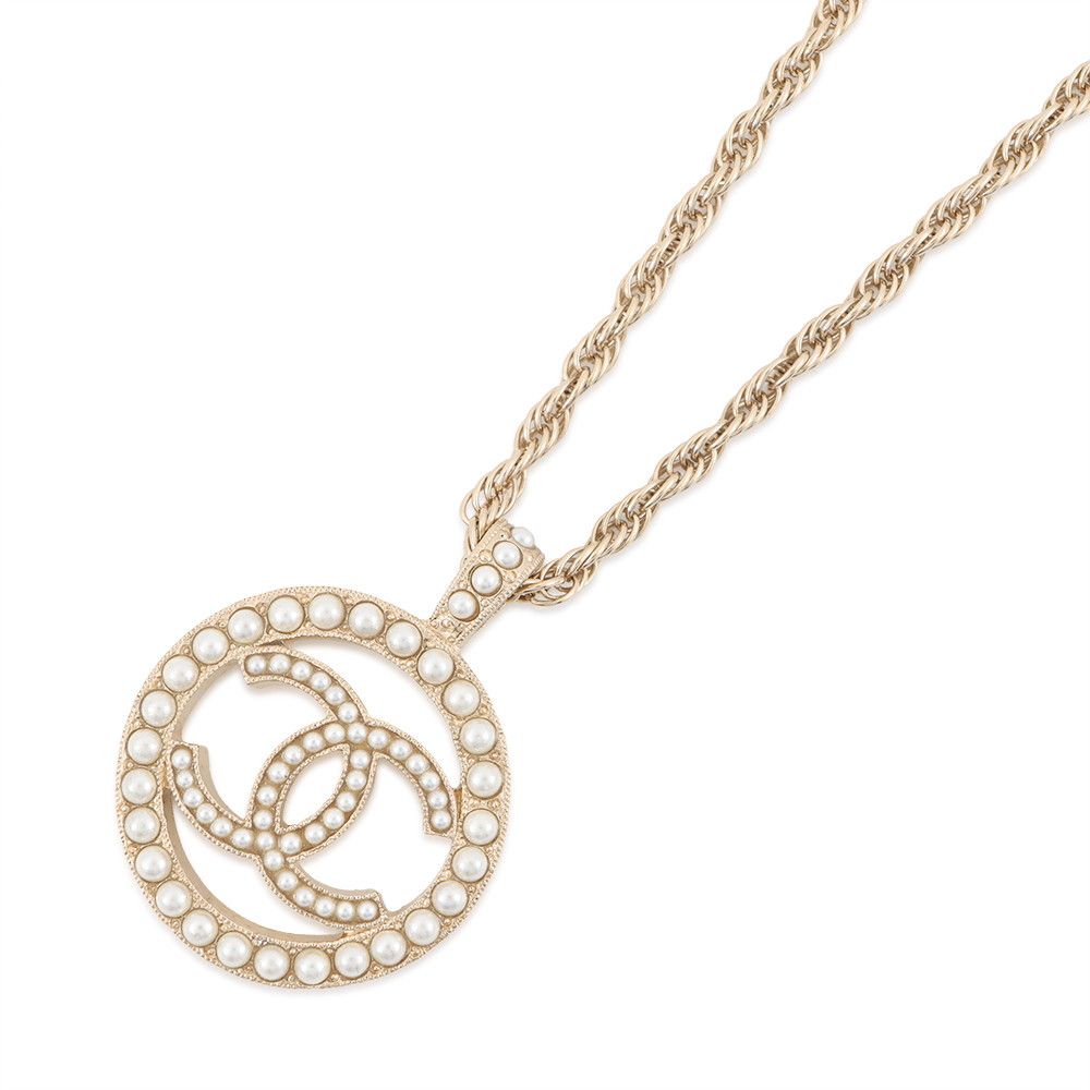 Chanel Necklace CC Logo Circle Faux Pearl