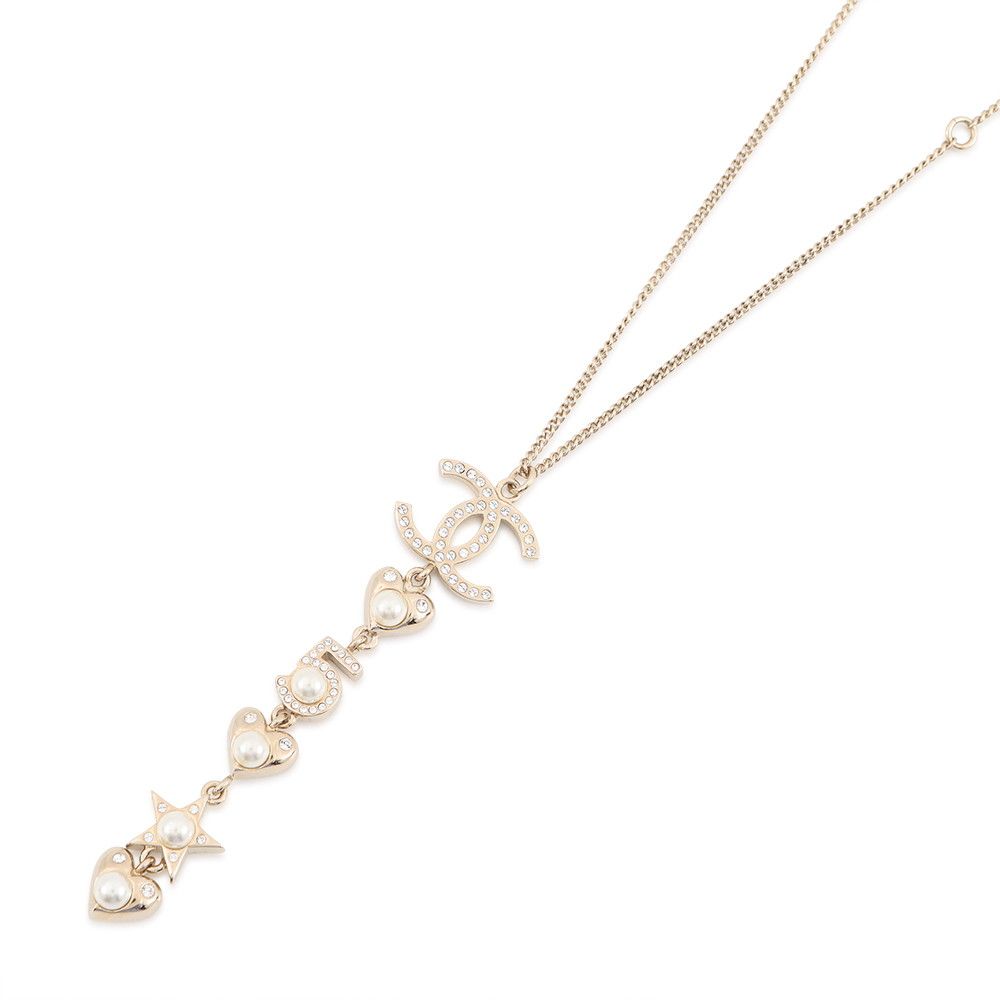 Chanel Necklace CC Logo Star Heart No5 Motif Rhinestone Metal Faux Pearl