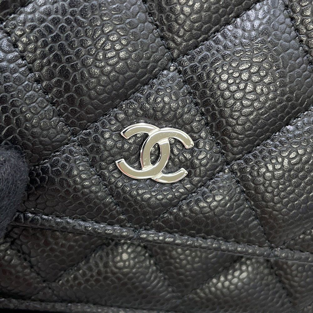 Chanel Chain Wallet Classic Quilted CC Logo Caviar Leather Black Shoulder — view 9