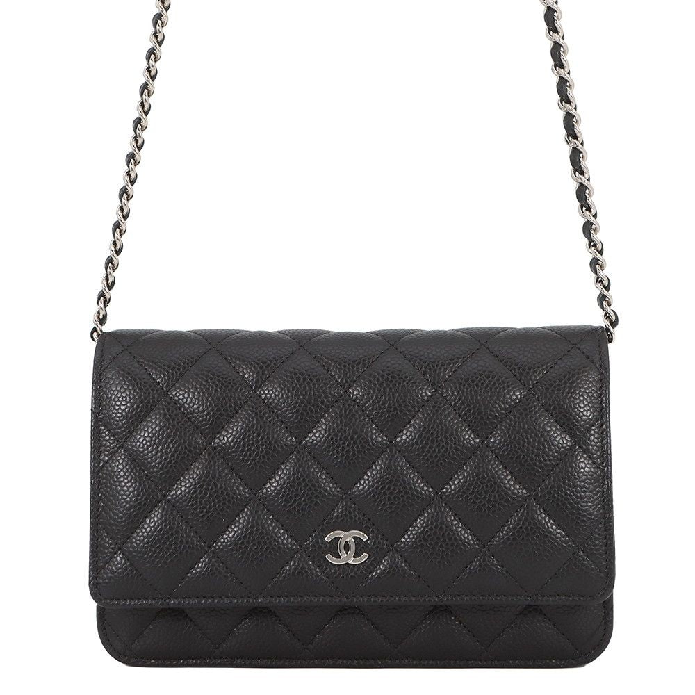 Chanel Chain Wallet Classic Quilted CC Logo Caviar Leather Black Shoulder