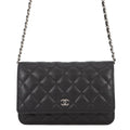 Chanel Chain Wallet Classic Quilted CC Logo Caviar Leather Black Shoulder