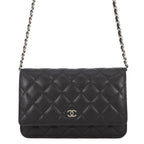 Chanel Chain Wallet Classic Quilted CC Logo Caviar Leather Black Shoulder