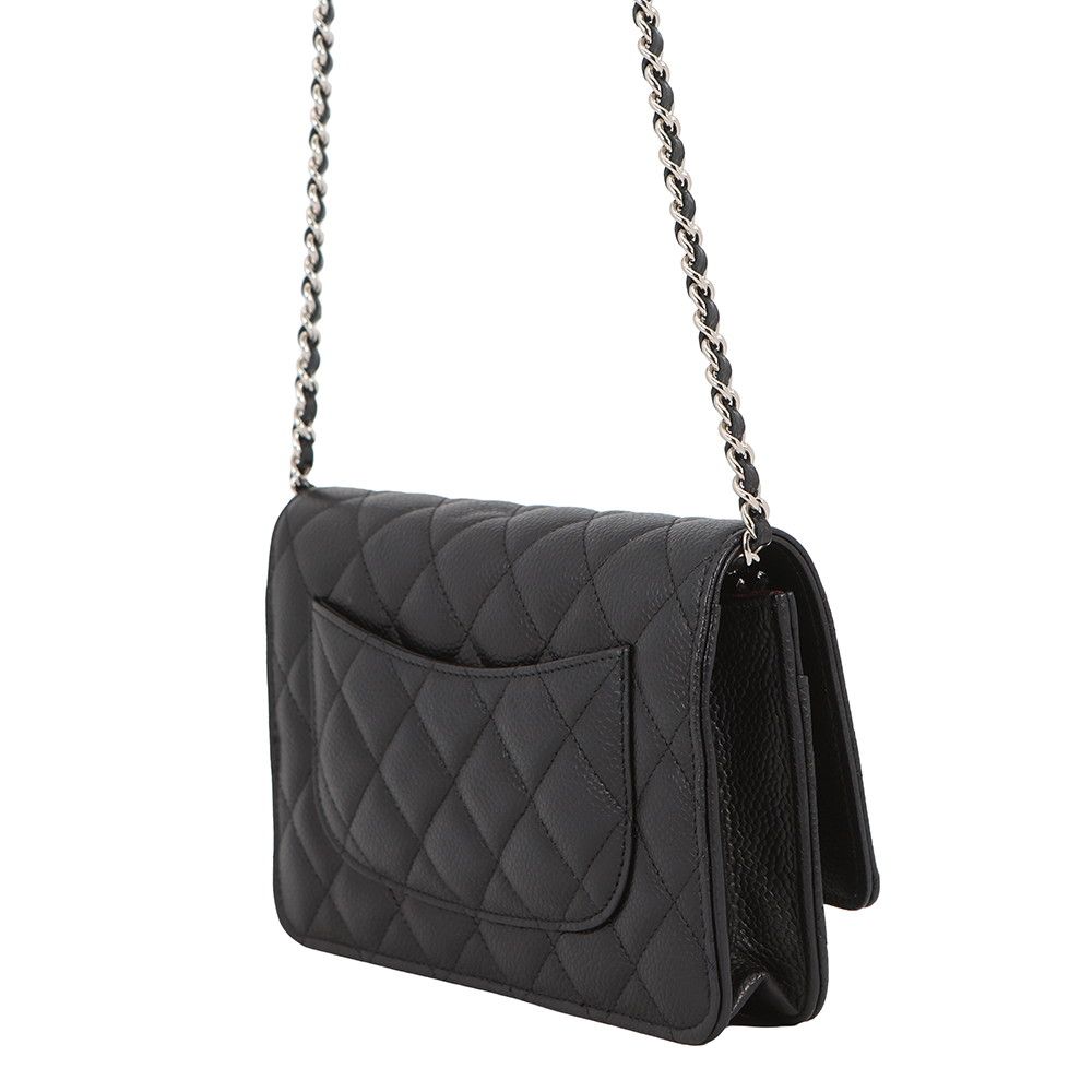 Chanel Chain Wallet Classic Quilted CC Logo Caviar Leather Black Shoulder — view 2