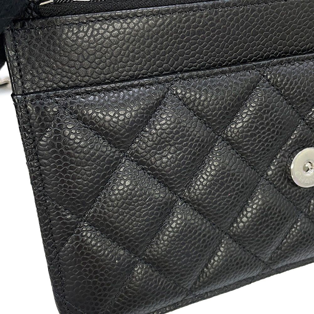 Chanel Chain Wallet Classic Quilted CC Logo Caviar Leather Black Shoulder — view 8