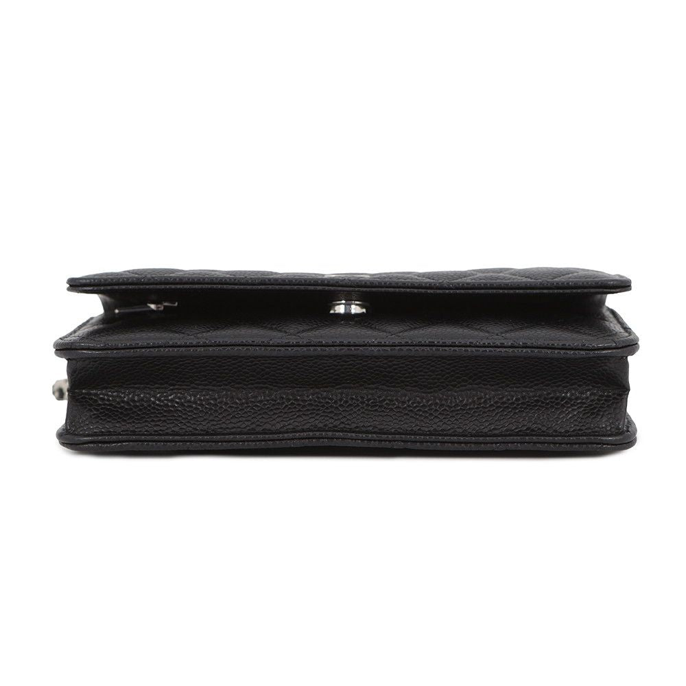 Chanel Chain Wallet Classic Quilted CC Logo Caviar Leather Black Shoulder — view 3