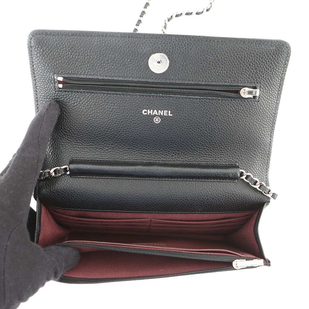 Chanel Chain Wallet Classic Quilted CC Logo Caviar Leather Black Shoulder — view 6