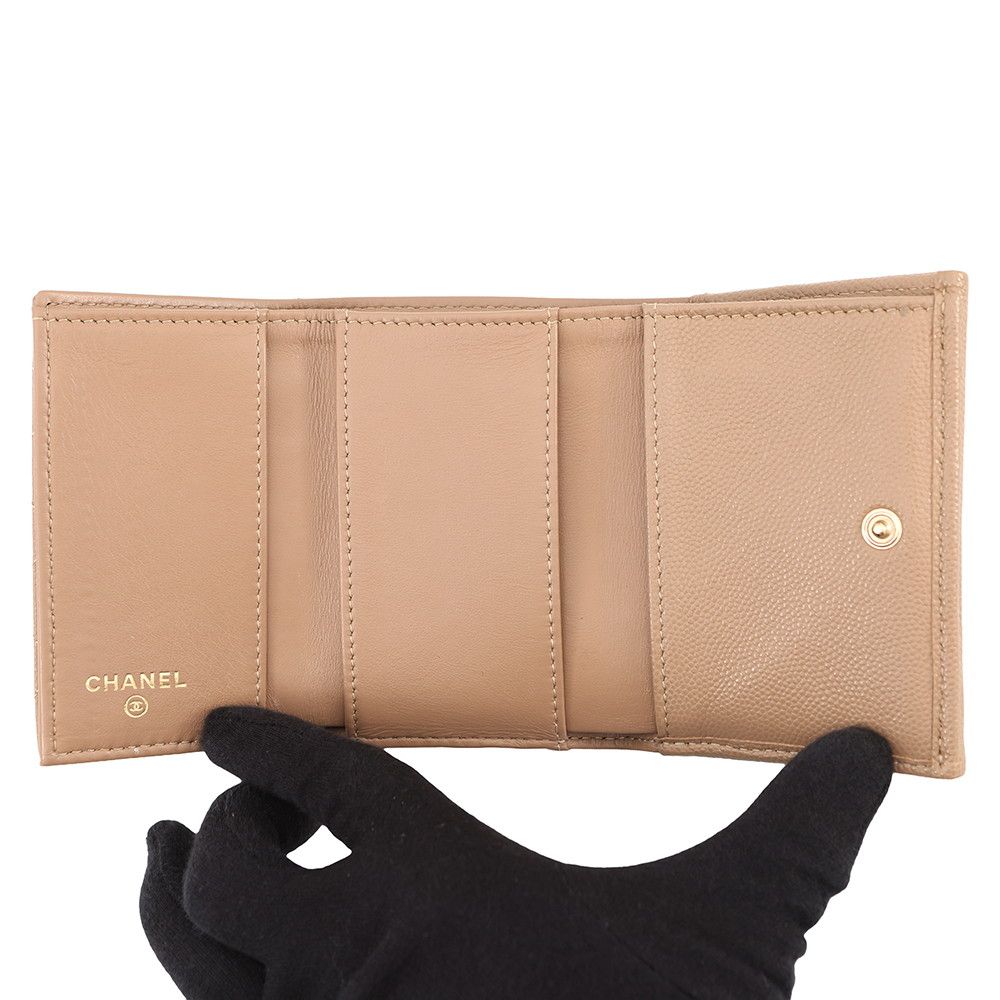 Chanel Trifold Wallet Quilted CC Logo Classic Small Flap Caviar Leather — view 4