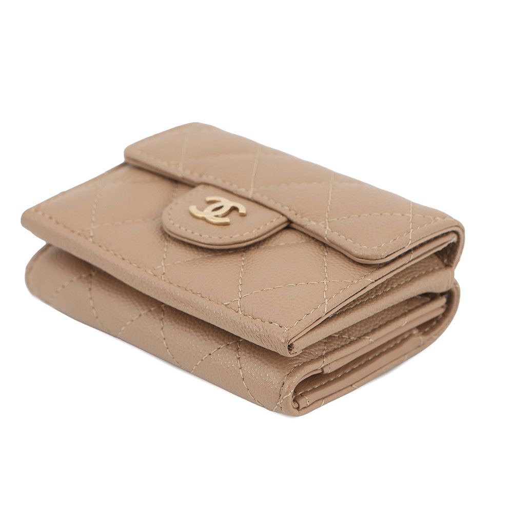 Chanel Trifold Wallet Quilted CC Logo Classic Small Flap Caviar Leather — view 2