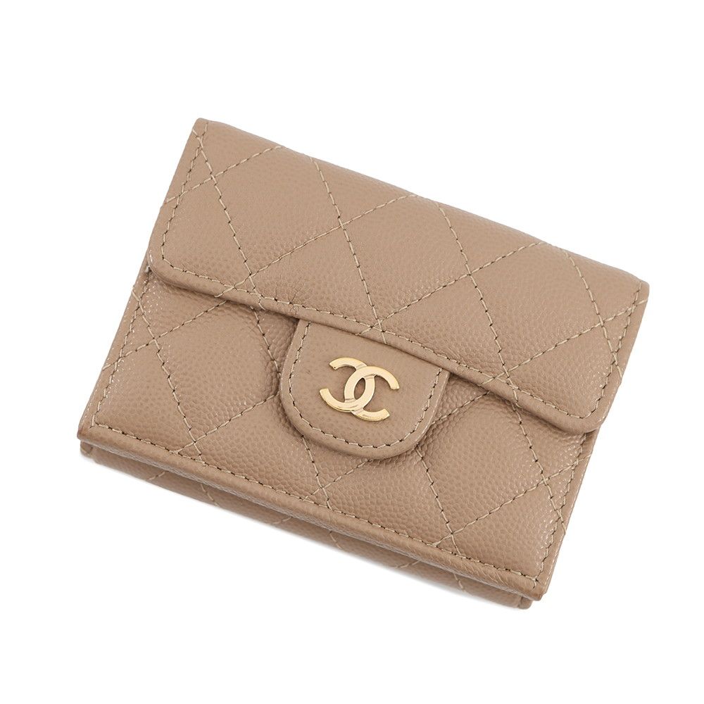 Chanel Trifold Wallet Quilted CC Logo Classic Small Flap Caviar Leather