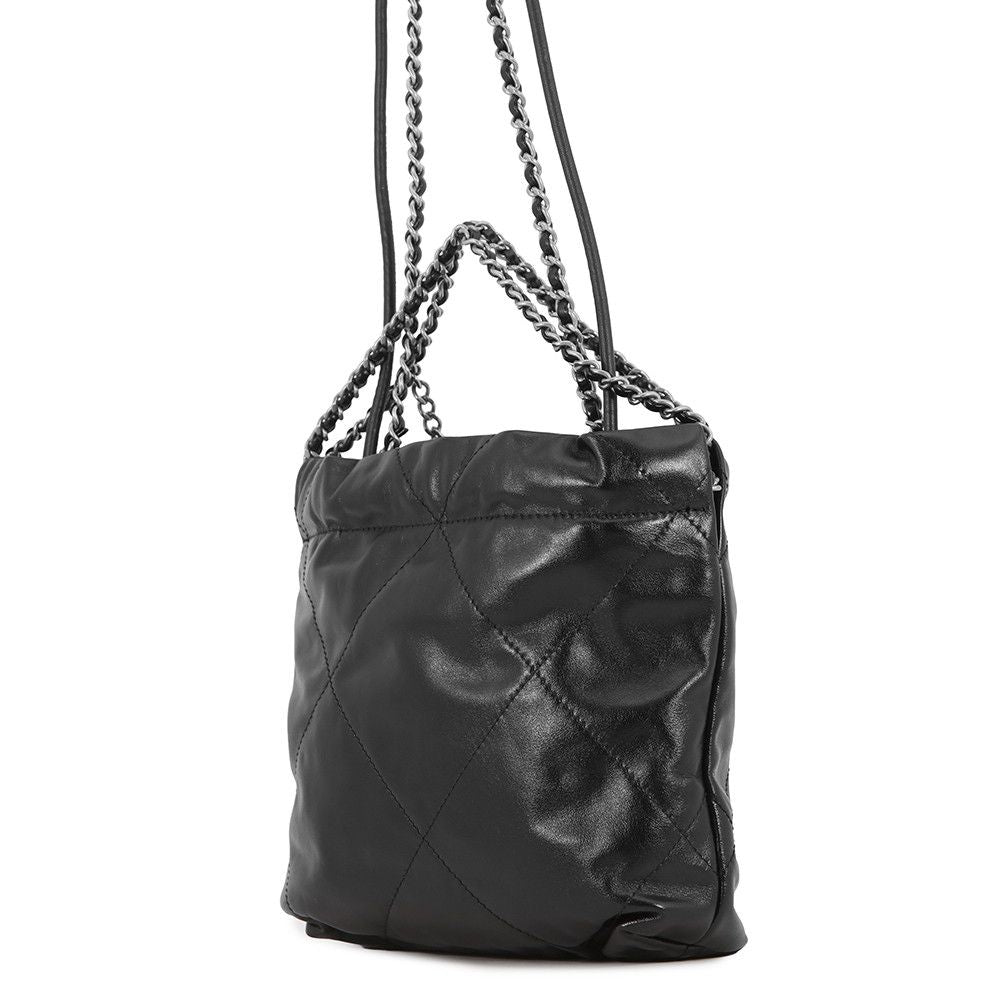 Chanel Handbag 22 Mini CC Logo Shiny Calf Leather 2-Way Black — view 2