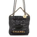 Chanel Handbag 22 Mini CC Logo Shiny Calf Leather 2-Way Black