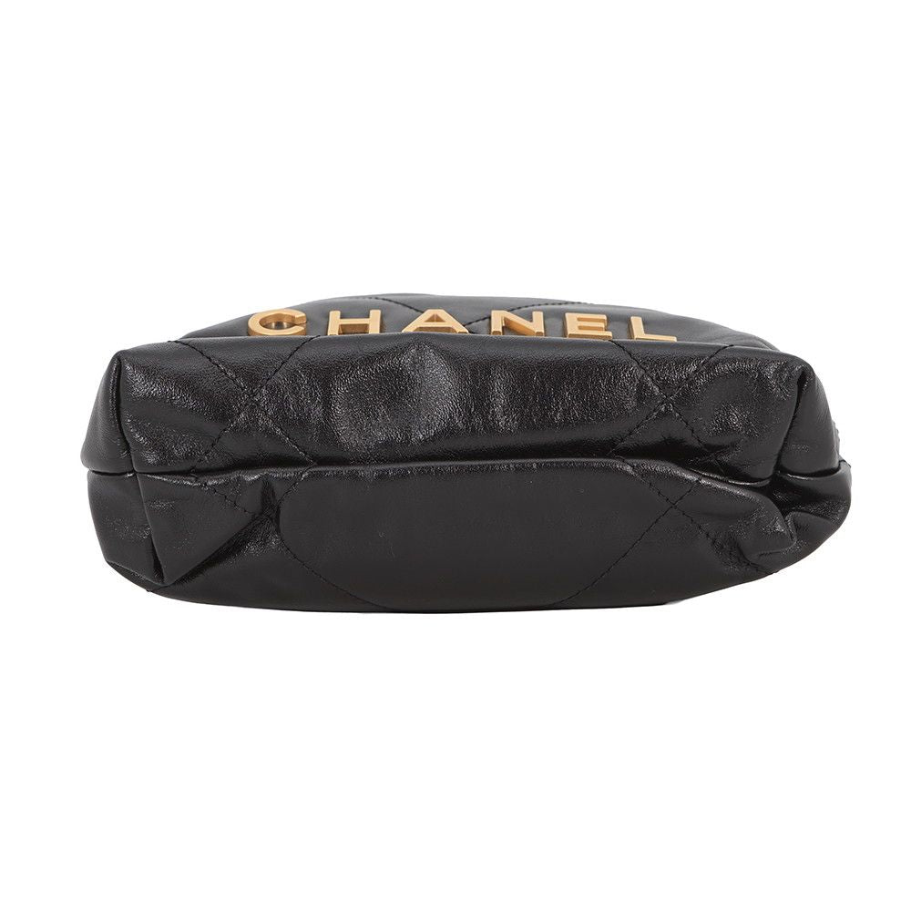 Chanel Handbag 22 Mini CC Logo Shiny Calf Leather 2-Way Black — view 3