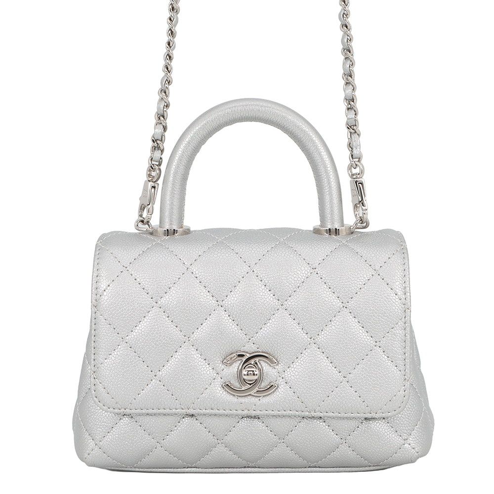 Chanel Handbag CC Logo Quilted Coco Handle Xxs Caviar Leather 2-Way