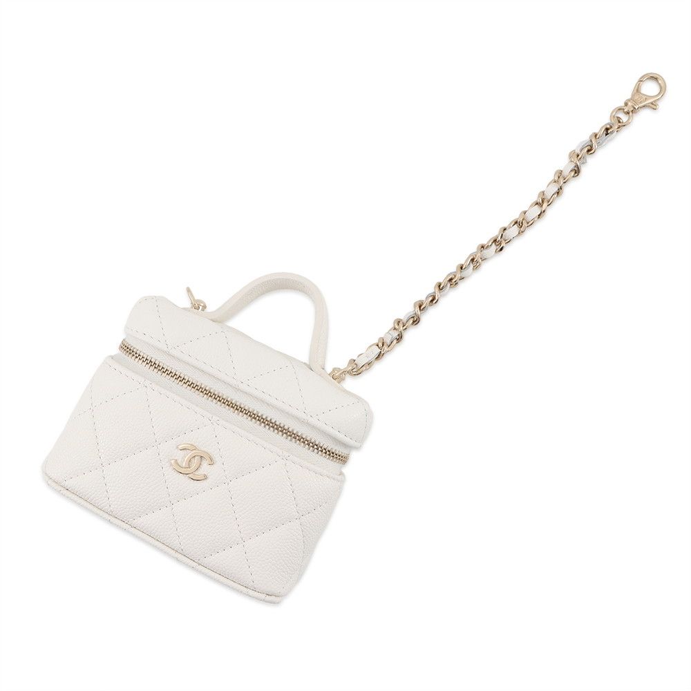 Chanel Charm CC Logo Quilted Classic Mini Bag Caviar Leather Case White