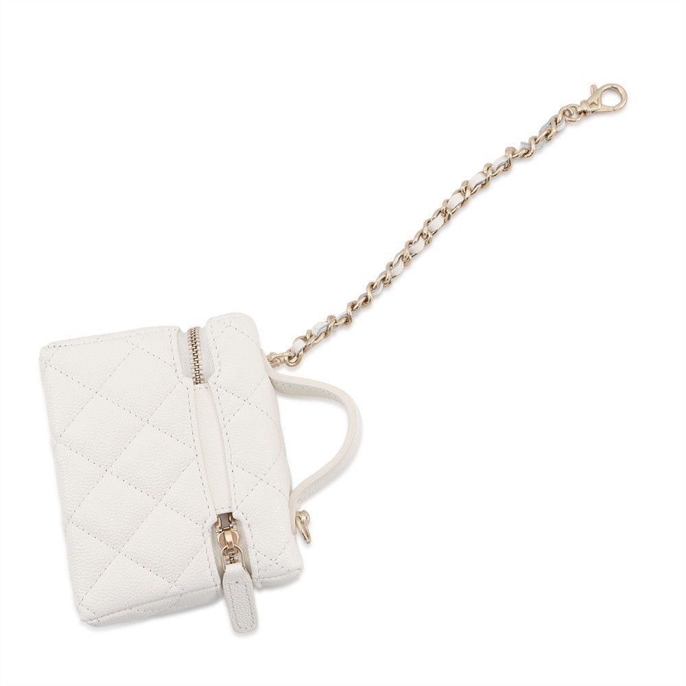 Chanel Charm CC Logo Quilted Classic Mini Bag Caviar Leather Case White — view 3
