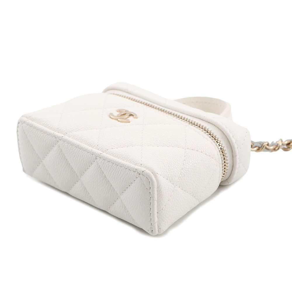 Chanel Charm CC Logo Quilted Classic Mini Bag Caviar Leather Case White — view 2