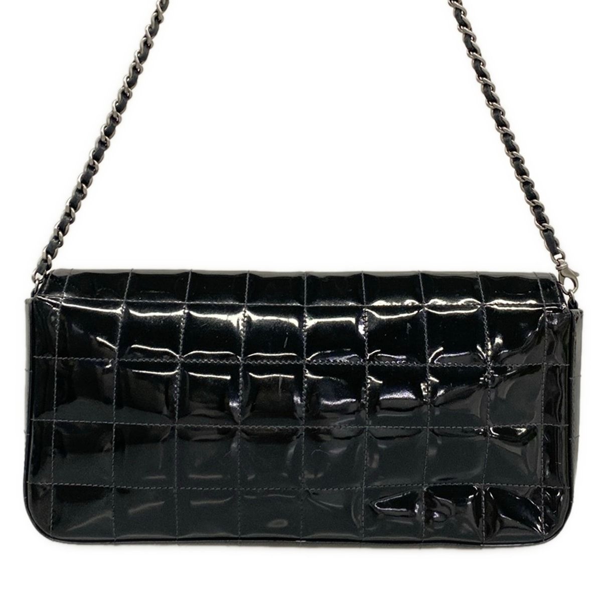 Chanel Shoulder Bag Choco Bar Black Chain Matte Silver Leather — view 3