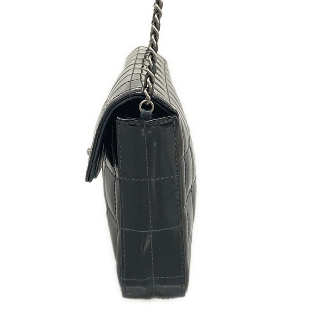 Chanel Shoulder Bag Choco Bar Black Chain Matte Silver Leather — view 4